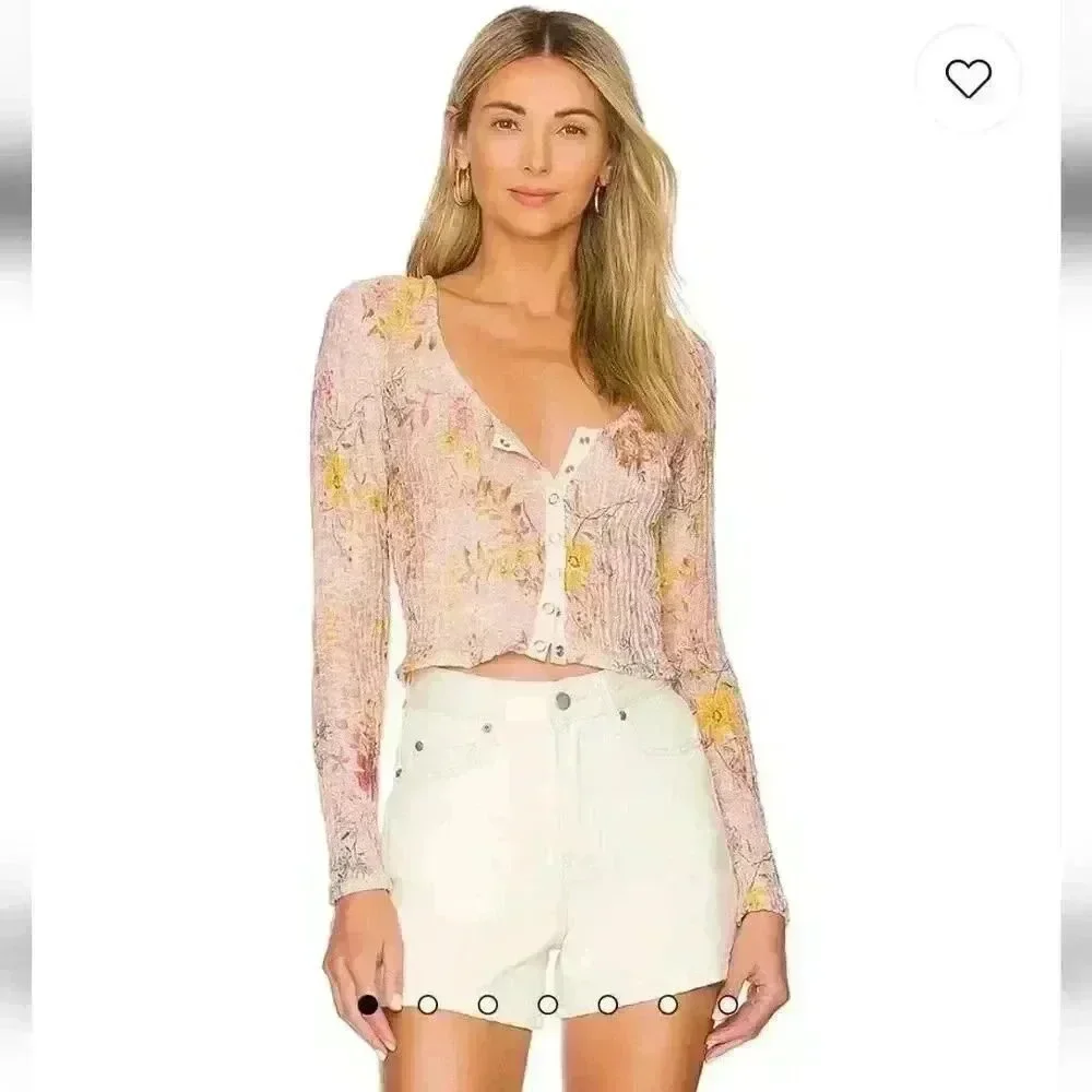 Free People Angelina Floral Sheer Long Sleeve Button Up Top Size Small